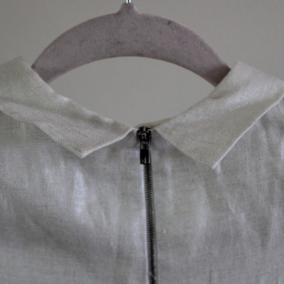 Nwt Bonpoint Couture Coquet Short Sleeve Linen Collared Blouse Top Cream Silver — image 3 of 8
